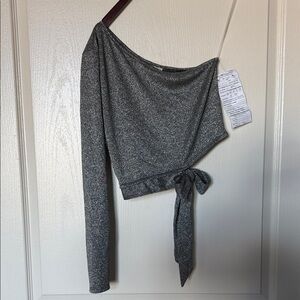 Shimmering Silver One Shoulder Tie Side Crop Top
